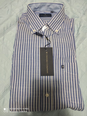Oxford Company men's dress shirt new, white and blue, XL