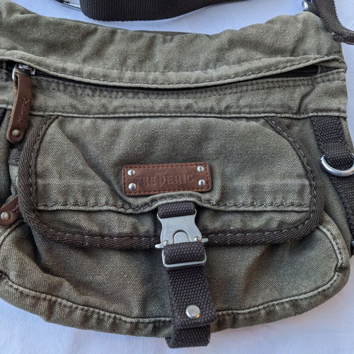 Frederic shoulder bags used, jean fabric, gray and green