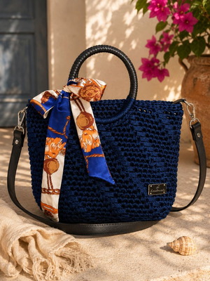 Χειροποίητη τσάντα ώμου crochet Sapphire Éclat, βαθύ μπλε