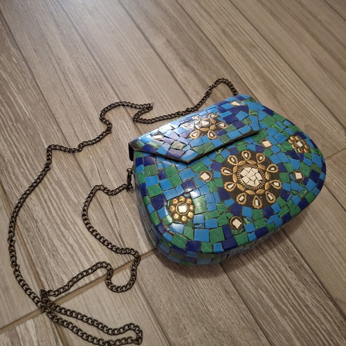 Handmade Mosaic Boho Ethnic Shoulder Bag like new, blue-green