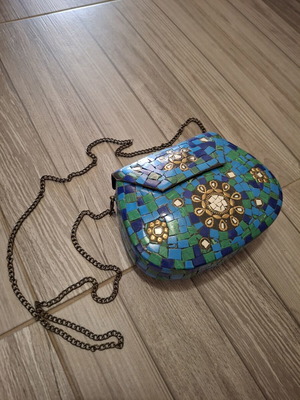 Handmade Mosaic Boho Ethnic Shoulder Bag like new, blue-green