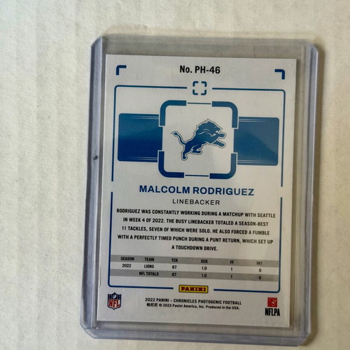 2022 Panini Chronicles #PH-46 Malcolm Rodriguez Photogenic Card Detroit Lions new