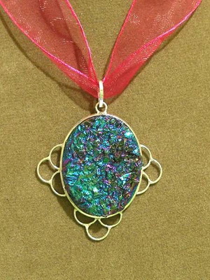 Druzy titanium mineral pendant in 925 silver new