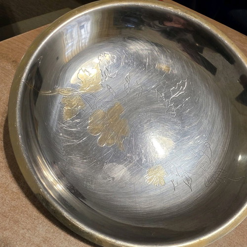 Rostfrei serving platter used, round 22cm, stainless steel with gold accents