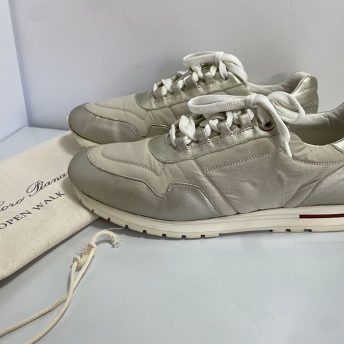 Loro Piana sneakers used, leather and canvas, size 38.5, beige and light gold