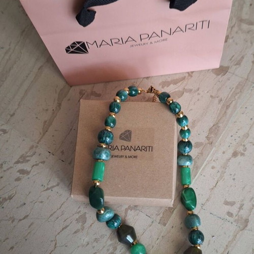 Maria Panariti Necklace with Sun Pendant and Green Beads new