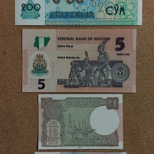 Set of 4 Uncirculated Banknotes from Uzbekistan, Nigeria, India, Croatia