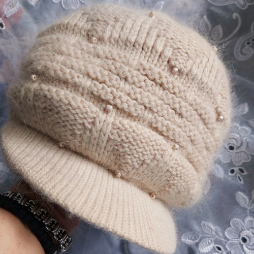 Nude color cap with visor type casquette restored, hand-decorated