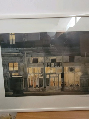 Painting Giannis Tsarouchis Cafe Neon at Night with Frame and Glass