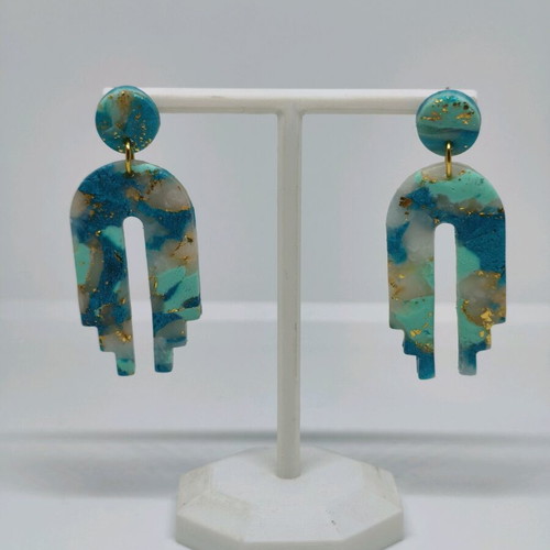 Geometric dangle earrings new, turquoise with marble effect