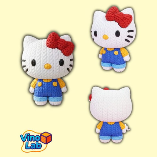 Hello Kitty figure new, 3d printed with knitted look, 12 cm tall