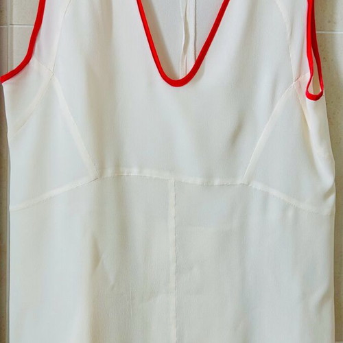Scooter Plus silk sleeveless shirt like new, ecru with coral trim, size 42