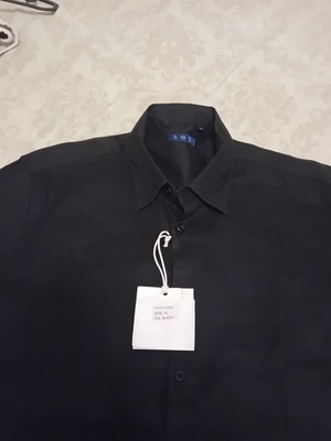 Linen men's shirt, black, XL