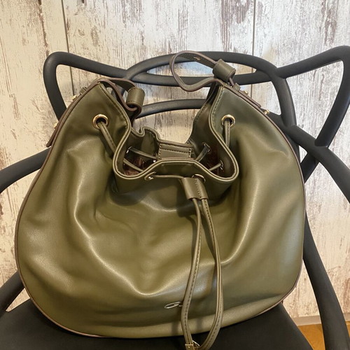 Axel Olive Green Bucket Shoulder Bag New with Gold Details