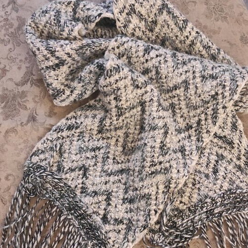 Kookai scarf used, knitted wool blend, black and beige