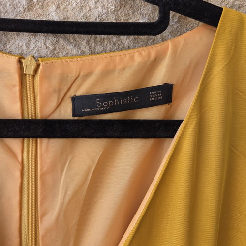 Sophistic Sleeveless V-Neck Sheath Dress like new, mustard yellow, size M