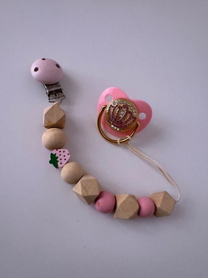 Baby pacifier clip new with wooden beads and princess crown pacifier with strass handmade