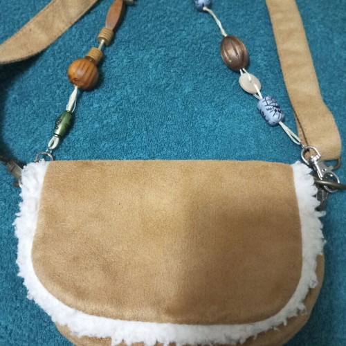 Shoulder bag new, beige and brown suede, spacious 20x14 cm