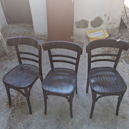 Wooden vintage dining set used, table with 5 chairs, buffet, coffee table
