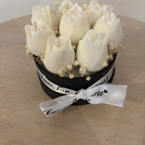 Bouquet with wax flowers made of plant wax and powder scent