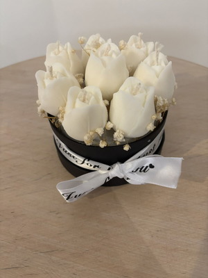 Bouquet with wax flowers made of plant wax and powder scent