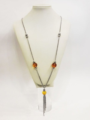 Long 925 silver necklace with genuine amber and platinum finish new
