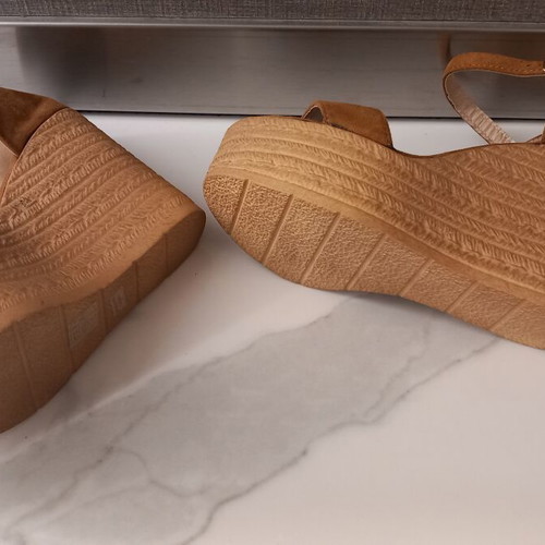 Platform sandals size 37 used, beige and brown