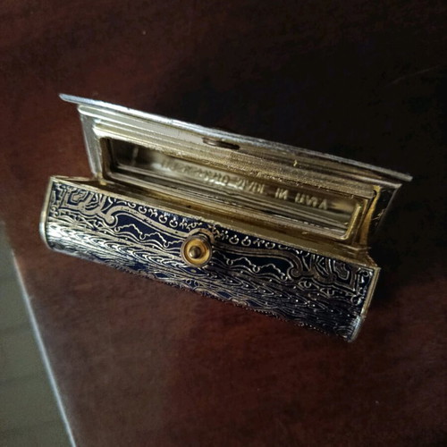 Vintage lipstick case used, Italian with art deco mirror