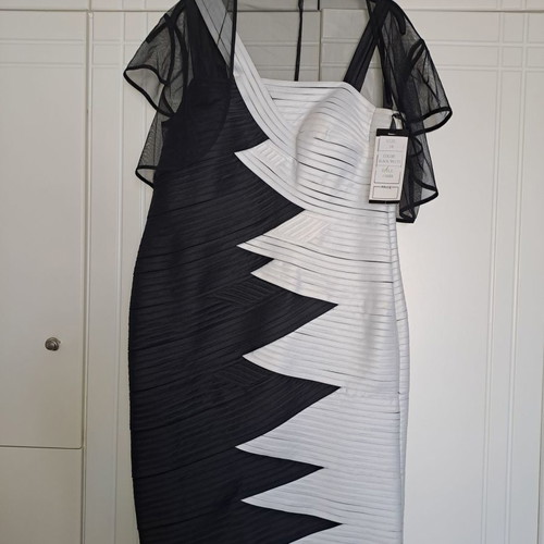 Evening dress new with black-white bolero, size 16