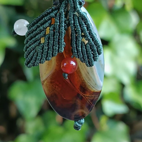 Macrame necklace with agate and carnelian beads new