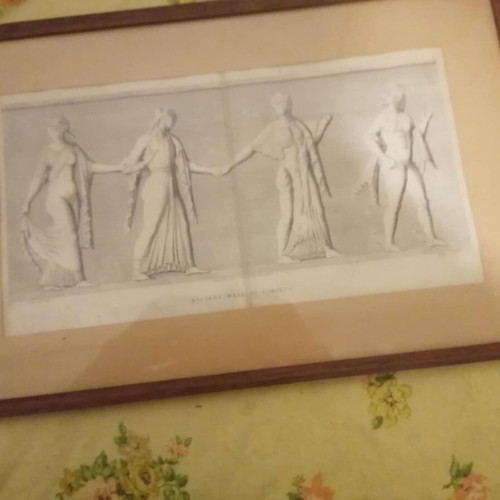 Engraving with 3 ancient Athens women used