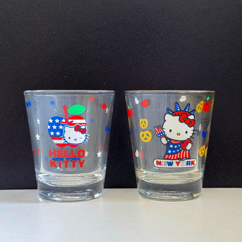 Hello Kitty Sanrio set of 2 glass shot glasses New York