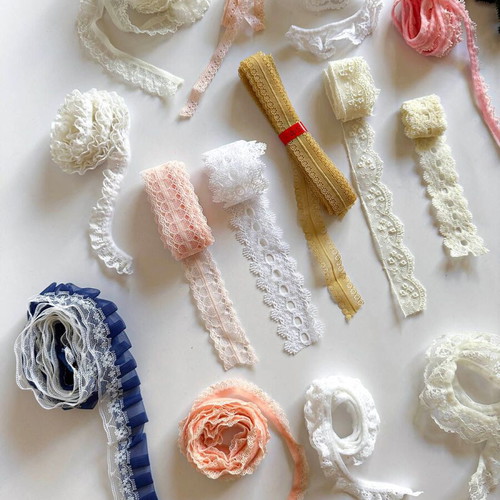 Lace bundle used, 15 pieces for sewing in various colors and sizes