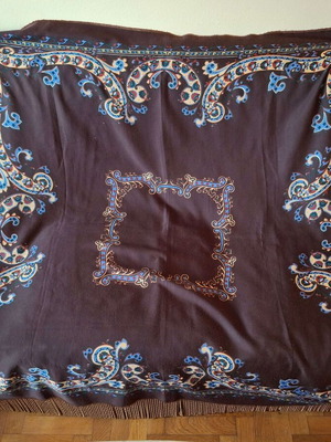 Brown Tablecloth 120x120 with Traditional Embroidery like new