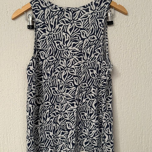 Linen top Monoprix Femme like new, white and blue