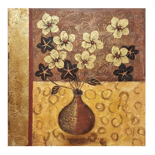 Painting vase with flowers new in gold and brown tones 90x4x90