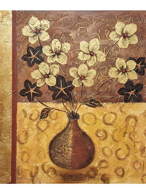 Painting vase with flowers new in gold and brown tones 90x4x90