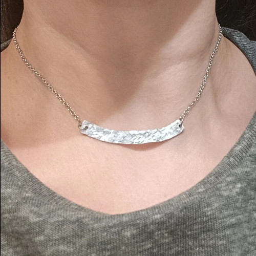 Minimal Silver Necklace Handmade Aluminum Bar, 36cm Chain