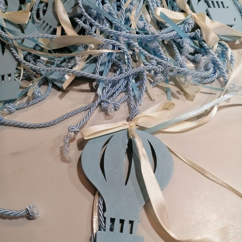 Wooden Baptism Favours Hot Air Balloon Blue, new, pack of 35