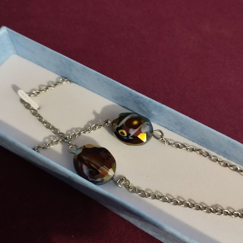 Long necklace with 4 shiny beads, 31cm length