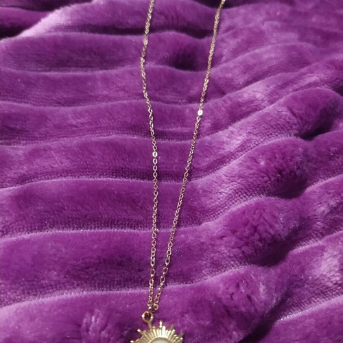 Steel pendant new, gold color with white stone