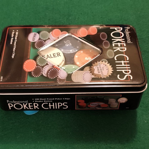 Professional Poker Chips set, 100 chips with dealer button, new