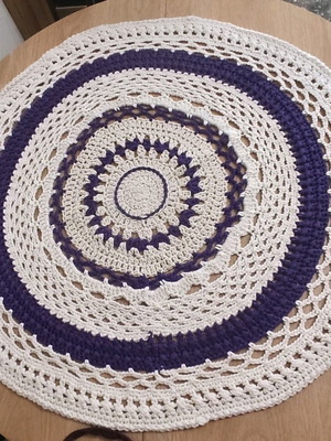 Round knitted decorative tablecloth with Mandala design, cotton yarn, handmade