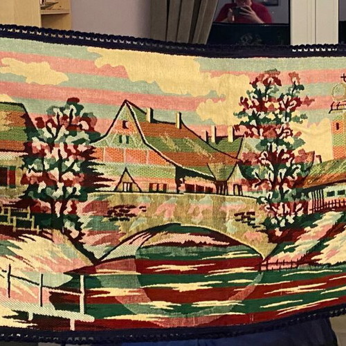 Handmade vintage wall hanging rug with village design like new