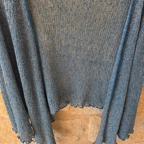 Ann Harvey Metallic Teal Open Front Knit Cardigan like new