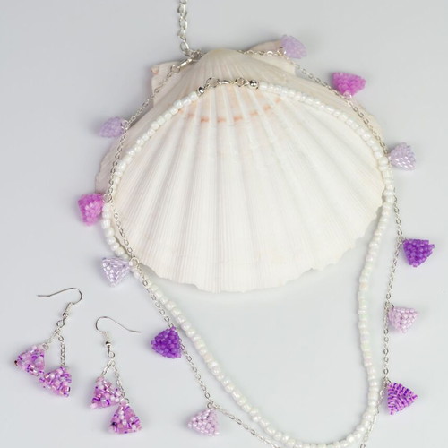 Jewelry set custom made with white and purple beads