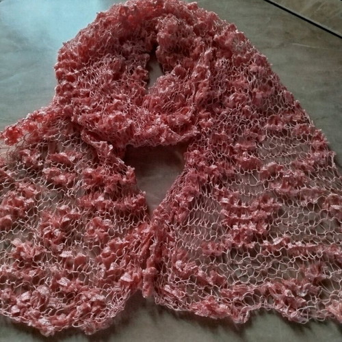 Pearly pink spring scarf new, handmade knit with Turkish Ladder ice yarn