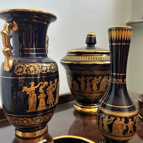 Decorative set of 5 ceramic items with 24k gold plating