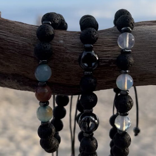Men's bracelet new with lava and semi-precious stones