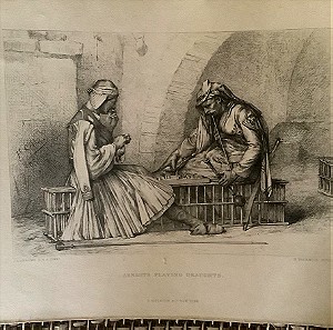 1879 Ενα υπέροχο  σπάνιο χαρακτικό χαλκογραφία του έργου Jean Leon Gerome από τον χαράκτη Henry Valentin δύο Αρναούτες φρουροί φύλακες παίζουν ντάμα